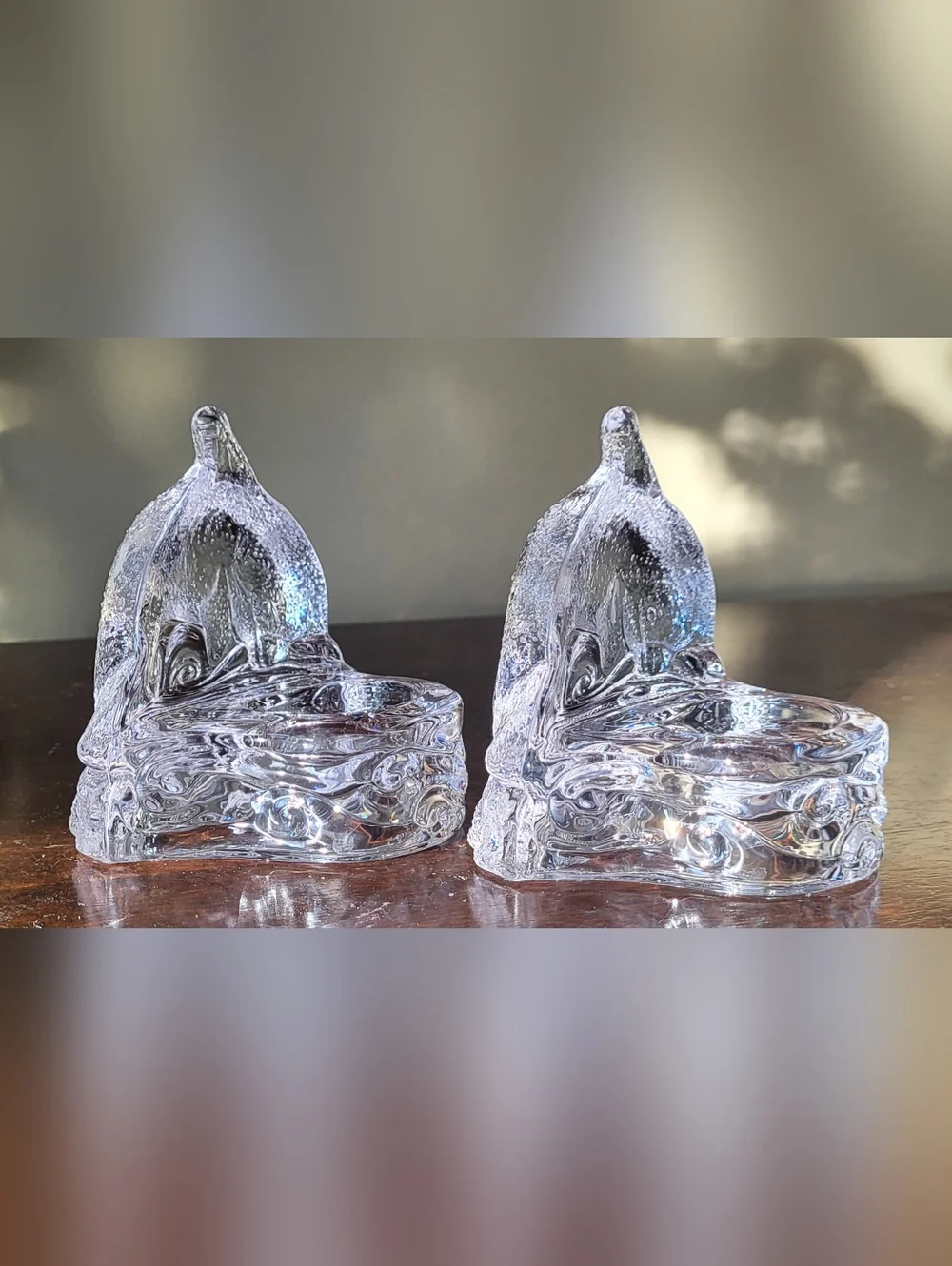 Set of 2 PartyLite Dolphin In Ocean Waves Crystal Tealight Candle Holder Beachy - Picture 2 of 11